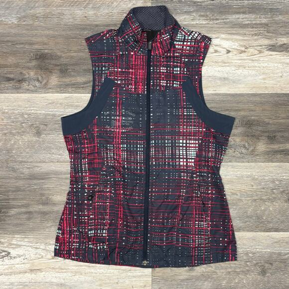 Brooks Womens Grid Pink Blue Small Vented Reflective Running Windbreaker Vest - Picture 2 of 9